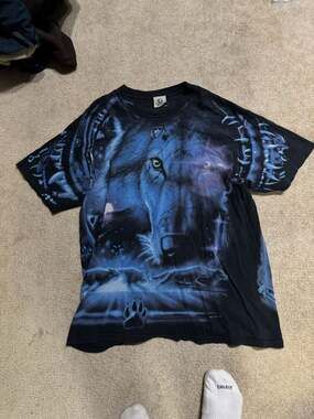 Vintage 2001 Liquid Blue All Over Print Wolf T-Shirt